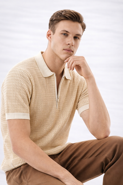 BEIGE COLOR POLO T-SHIRT