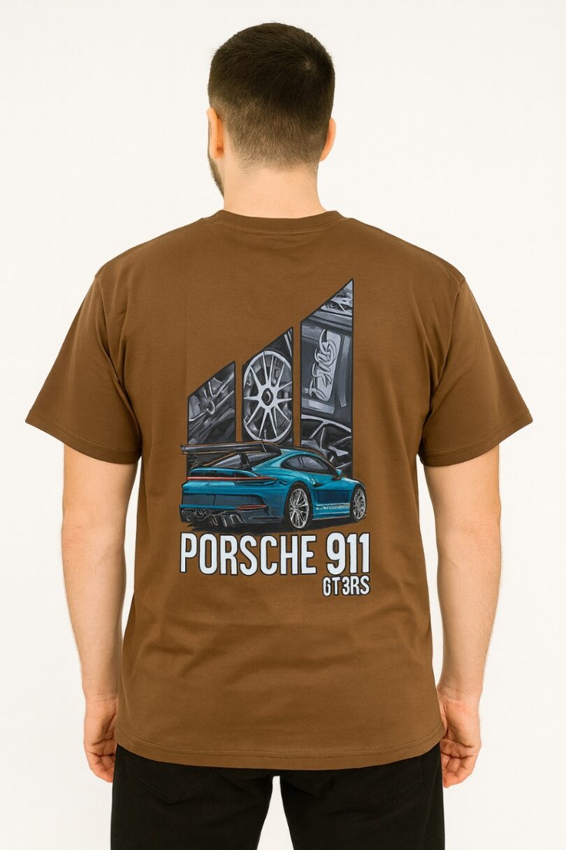 Brown Porsche Digital Print T-shirt - Image 2