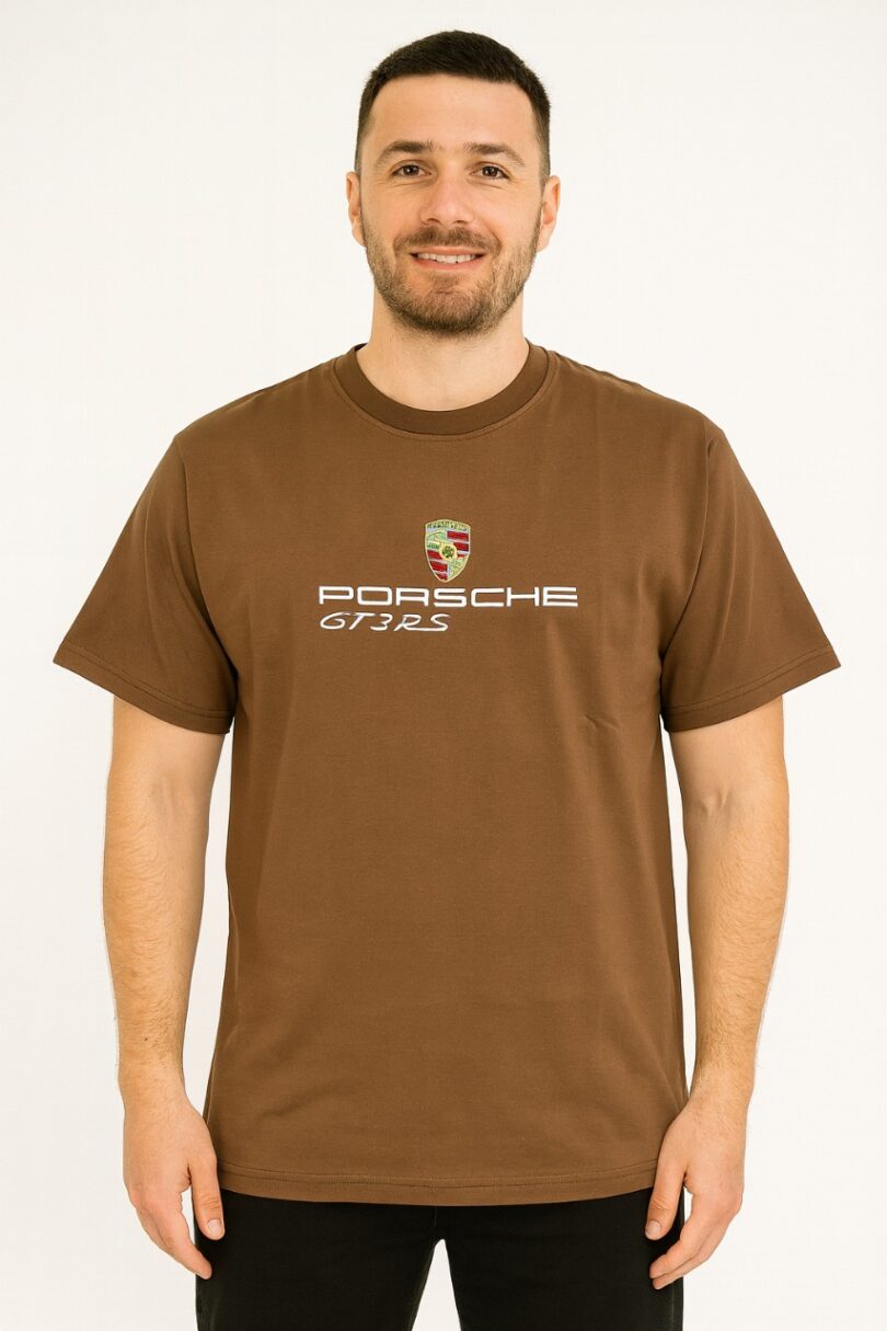 Brown Porsche Digital Print T-shirt